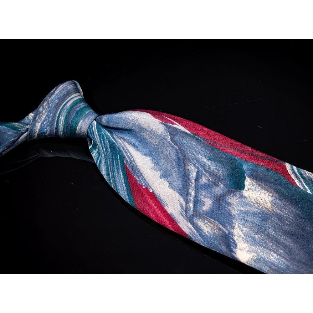 Vintage Ted Lapidus Red Blue Abstract 100% Silk Men's Designer Tie